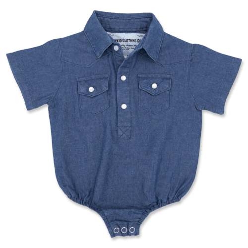 Dark Denim Short Sleeve Pearl Snap Onesie – Cowkid Clothing Company