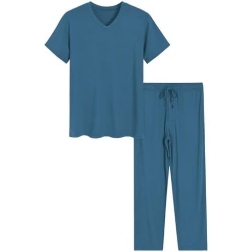 Latuza Men's Soft Pajama Set Viscose Short Sleeves Top with Pants