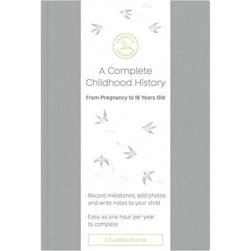 Promptly Journals, A Complete Childhood History: From Pregnancy to 18 Years Old (Grey, Linen) | Baby Book and Pregnancy Journal | Baby Memory Book