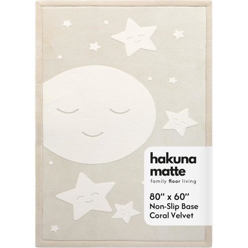 Hakuna Matte CloudSoft Baby Play Mat for Floor 60" x 80" 3D Moon & Stars | Coral Velvet High density foam & Cozy Play – Non-Slip, Water-Resistant, Easy-Care Tummy Time, Mator Playpen