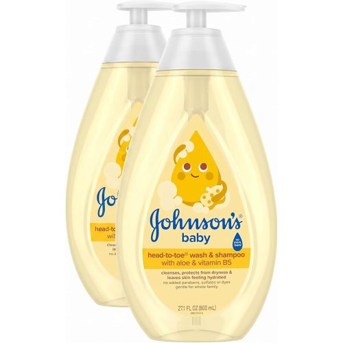 Johnson's Baby Head-To-Toe Baby Wash&Shampoo + Aloe&Vitamin B5, 2-in-1 Bath Wash Gently Cleanses Newborn's Delicate Skin&Hair,Hypoallergenic,No Added Parabens,Dyes-&Sulfates, 27.1 fl. Oz (Pack of 2)