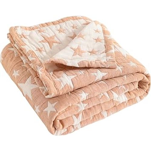 NTBAY 3 Layer Toddler Blanket, Muslin Cotton Jacquard Bed Blankets, Lightweight Thermal Baby Blanket, Super Soft and Warm Crib Blanket for All Seasons, Decoration Gift, 30"x40", Pale Orange Star