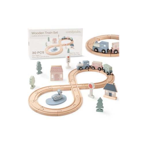 30-Piece Wooden Train Set for Toddlers Ages 1+