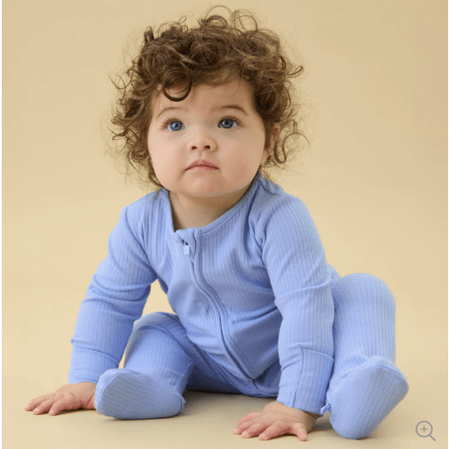 Hydrangea Ribbed Clever Zip Baby Pajamas Hydrangea Blue / Newborn