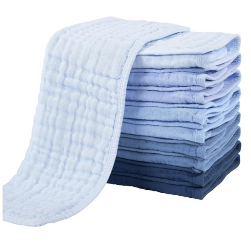Yoofoss Muslin Burp Cloths for Baby 10 Pack 100% Cotton Baby Washcloths for Boys Girls Large 20''X10'' Super Soft and Absorbent Progressive Blue