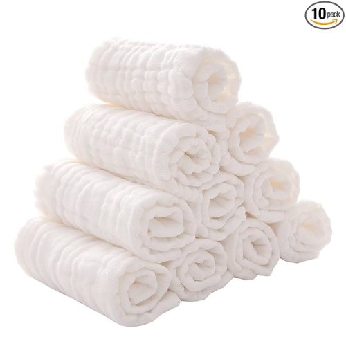 Baby Muslin Washcloths -6 Layer Soft Absorbent Face Towel - Natural Newborn Wipes for Delicate Skin - Baby Registry as Shower