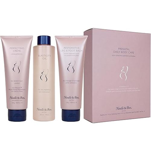 Noodle & Boo Prenatal Essential Daily Body Care Kit - Perfecting Crème, Elasticity Oil, Restorative Leg & Foot Balm, Trimester 1-3, 16.6 fl. oz.