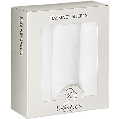 VOLHA&CO Bassinet Fitted Sheets 100% Cotton Jersey 3-Pack White