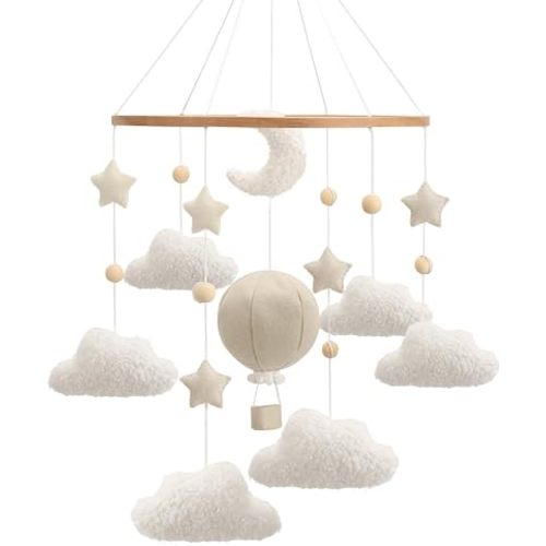 Hot air Balloon Ceiling Mobile Moon and Clouds Boucle Mobile Neutral Room Decor
