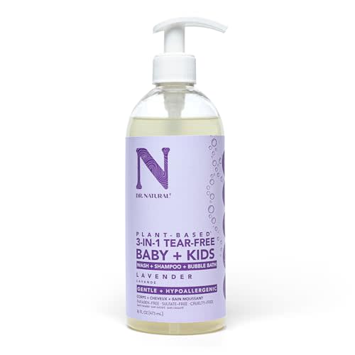 Dr. Natural 3-in-1 Tear-Free Baby Plus Kids Soap - Head-to-Toe Soap and Shampoo - Sensitive Skin Moisturizing Body Wash - Lavender - 16 oz
