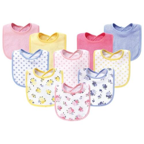 Luvable Friends Baby Girl Cotton Terry Bibs 10pk, Floral, One Size