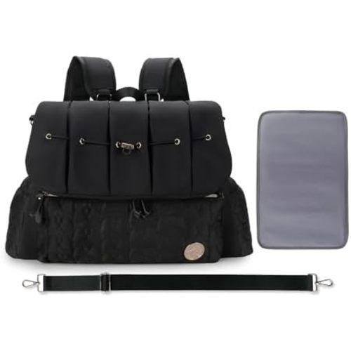 Stylish Waterproof Diaper Bag Backpack Nappy Changing Bag Travel Mummy Bag with Changing Pad & Single Shoulder Strap(Black)