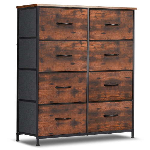 8 Drawer Dresser, Tall Chest Of Drawers Nightstand Storage Tower Storage Dresser Fabric Dresser With Wood Top for Living Room, Bedroom, Hallway, , Rust