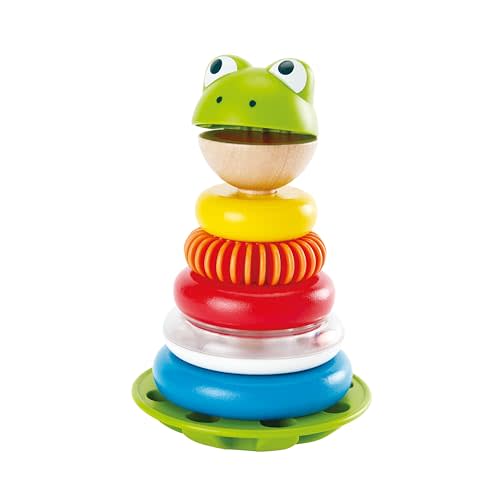 Hape Mr. Frog Stacking Rings | Multicolor Wooden Ring Stacker Play Set, Educational Toy for Children