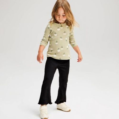 Toddler Girls' Solid Ribbed Flare Leggings - Cat & Jack™ Black 5T