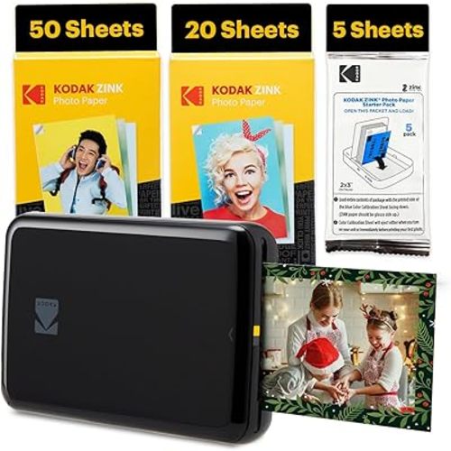Kodak Step Instant Smartphone Photo Printer - 75 Sheets Bundle - Portable Mini Color Wireless Mobile Printer - Zink 2x3” Sticky-Back Photos - Bluetooth Compatible with Smart Devices - Fun App -Black