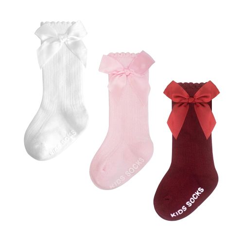 Baby Knee High Socks Girl Non Slip Toddler Stockings Cotton Bow Ruffle Newborn Long Socks Infant Dress Sock 0-6M/6-12M/1-3Y