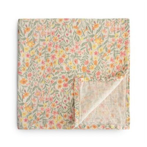 Organic Cotton Muslin Swaddle Blanket Pastel Blooms One Size