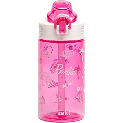 Zak Designs Sage Barbie Water Bottle, 16oz Durable Plastic | For School | or Travel | With Straw | Handle | Leak-Proof | Pop-Up Spout Cover