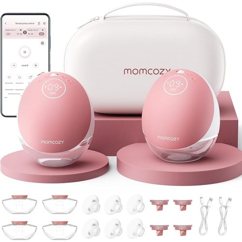 Momcozy Wearable Breast Pump, Hands Free Upgraded Mobile Flow | M9, App Discreet Control with Personalized Multi-Modes & 15 Levels, Wearable Breast Pump 24mm, 2 Pack Cozy Red