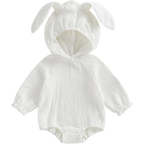 Baby Boy Girl Easter Outfit Bunny Ear Hooded Cotton Linen Bubble Romper Newborn Photo Props Clothes