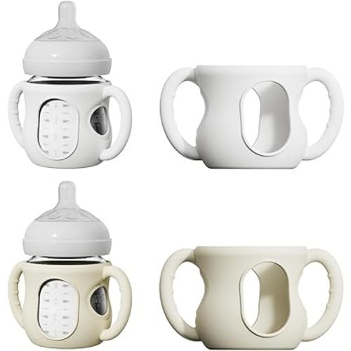 2 Pack Silicone Sleeves for Avent Natural Glass Bottles, Anti Breakage Bottle Holder with Handle, Compatible Philips Avent Glass Natural Bottle 4 oz