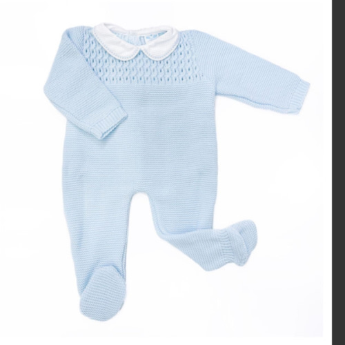 SARDON Baby Boy Blue Knitted Pram Suit Onesie