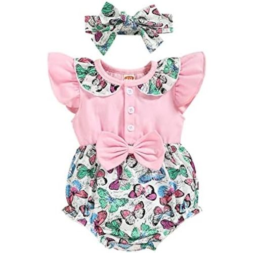Long Sleeve Big Girls Shirts Infant Girls Fly Sleeve Floral Printed Bowknot Romper Newborn Baby Bodysuit Cotton