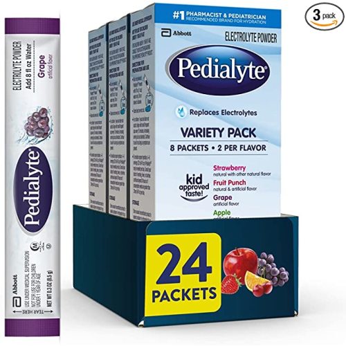 Pedialyte Electrolyte Powder, Hydration Drink for Kids & Adults, Variety Pack: Strawberry, Fruit Punch, Grape, and Apple, 24 Powder Packets
