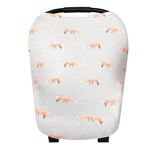 Baby Car Seat Cover Canopy and Nursing Cover Multi-Use Stretchy 5 in 1 Gift Grey with Foxes Copper by Copper Pearl