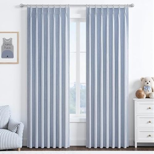 DustyBlue 90 Inch long Darkening Curtains for Kids/Boys Rooms/Bedroom 2 Panels Set, Floor to Ceiling Track Pinch Pleated Drapes Hooks Linen Thermal Coastal Curtain Window Burg Light Blue 40"Wx90"L
