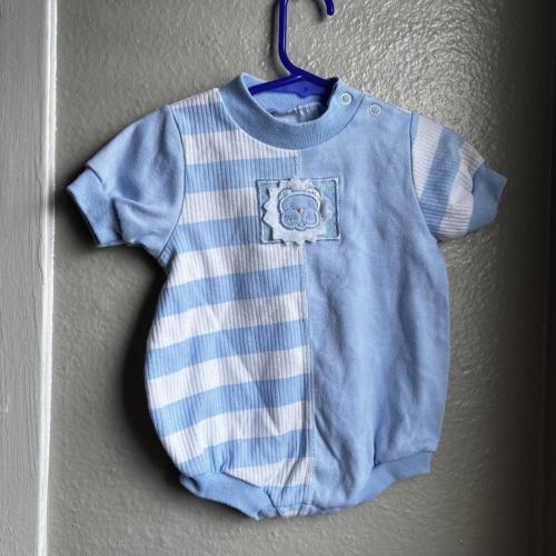 Vintage Blue and white striped baby onesie...