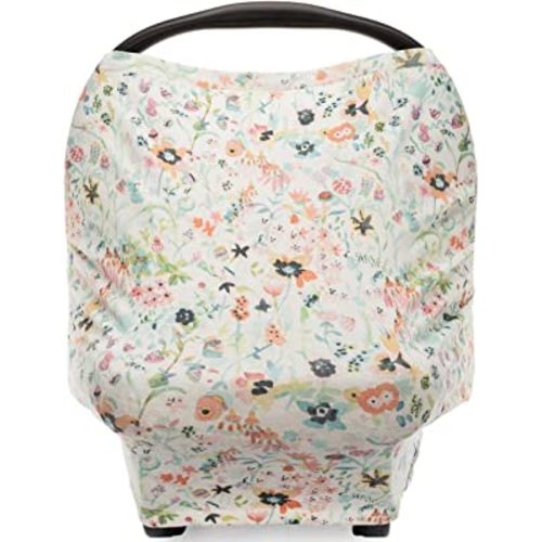Parker Baby 4 in 1 Car Seat Cover for Girls - Stretchy Carseat Canopy, Nursing Cover, Grocery Cart Cover, High Chair Cover - Bloom