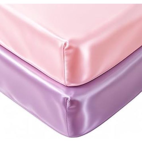 Satin Soft Crib Sheet 2 Pack, Great for Baby with Sensitive Hair, Silky Baby Sheet 52’’x28’’x8’’ Fitted Sheets for Girls (Pink & Purple)