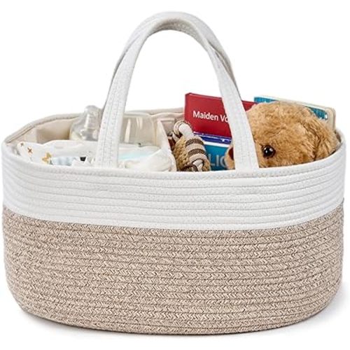 Diaper Caddy Organizer, Empty Gift Basket for Newborn Essentials, Baby Storage Basket, Stylish Gift Bag for Baby Shower, Boys and Girls - Extra Large, White&Beige Brown