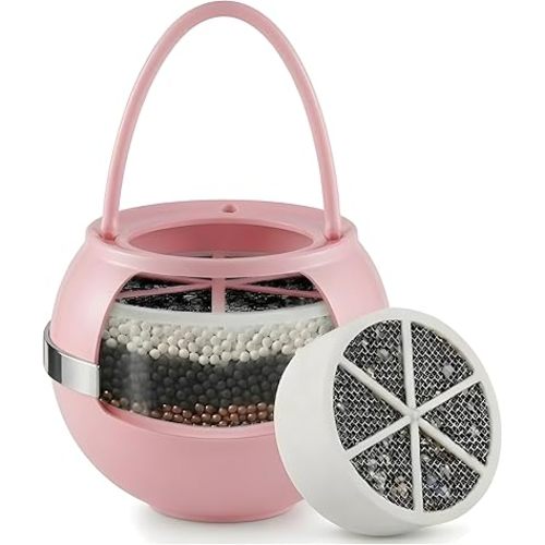 Crystal Quest Bath Ball Filter for Tub Faucet, Bathtub Water Filter, BPA-Free Bathtub Filter, Removes Chlorine, Lead & Impurities, Improves Skin, Hair & Nails, with Extra Cartridge - Pink