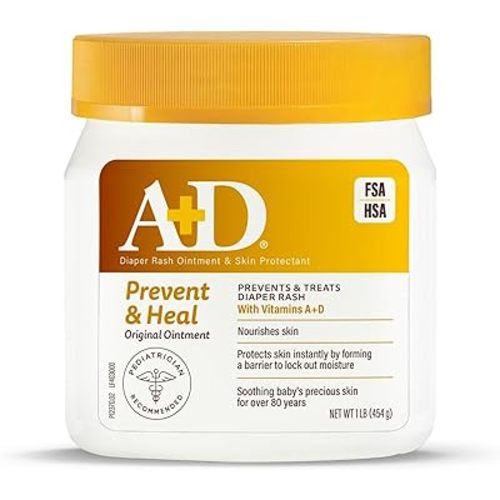 A+D Original Diaper Rash Ointment, Prevents & Protects Diaper Rash, Moisturizes & Heals Dry Skin With Vitamins A&D, 16oz Jar