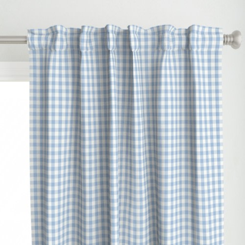 Curtain in Cottagecore Grandmillennial Gingham Check Classic Plaid Sky Blue White