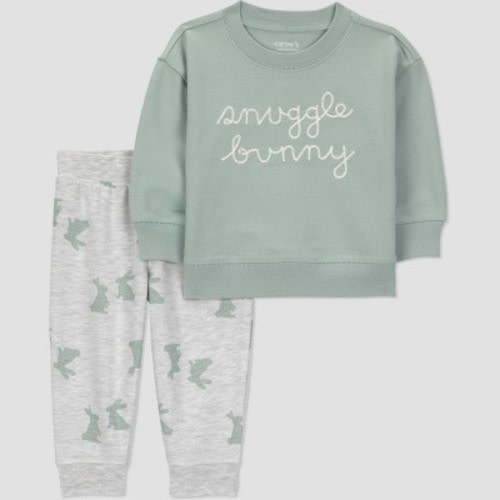 Carter's Just One You® Baby Boys' 2pc Snuggle Bunny Sweatshirt and Jogger Pants Set - Green 6M