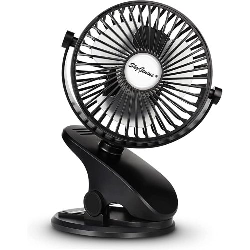 SkyGenius Battery Operated Stroller Fan, Rechargeable USB Powered Mini Clip on Desk Fan