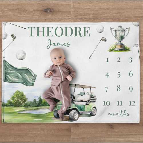 Golf Milestone Blanket, Personalized Sport Baby Boy Month Blanket, Golf Cart Nursery Custom Newborn Growth Tracker, New Mom Baby Shower Gift