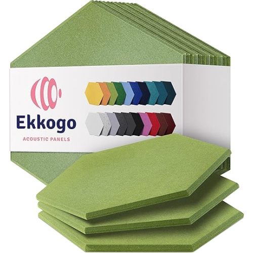 Acoustic Panels 12-Pack - 12"X10.4"X0.4" Soundproof Wall Panels - High Density Sound Dampening - Gin Green Hexagon