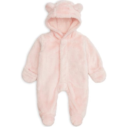 Minky Faux Fur Bear Hooded Footie Suit, 3-6M