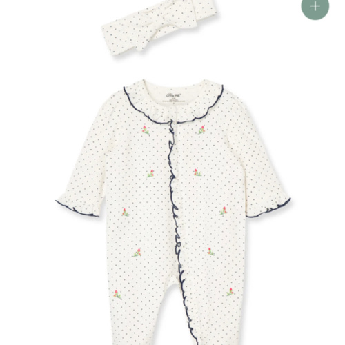 Rosebud 2-Way-Zip Footed One-Piece and Headband