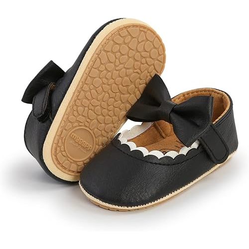LAFEGEN Baby Girls Mary Jane Flats with Bownot Non Slip Soft Sole PU Leather Newborn Infant Toddler First Walker Cirb Dress Shoes