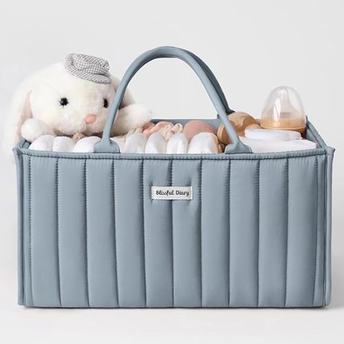 Blissful Diary Baby Diaper Caddy Organizer, Stylish Storage Basket for Newborn Essentials and Diaper Station, Gift for Baby Shower and Registry Must-Have, Dusty Blue