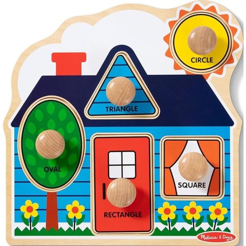 Melissa & Doug First Shapes Jumbo Knob Puzzle, Wooden Peg Puzzle for Toddlers, Educational Toy for Shape Recognition and Fine Motor Skills, Ages 1+