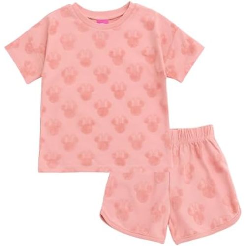 Disney Minnie Mouse French Terry Drop Shoulder T-Shirt & Dolphin Shorts Outfit Infant to Little Kid Sizes (18 Months - 7-8)