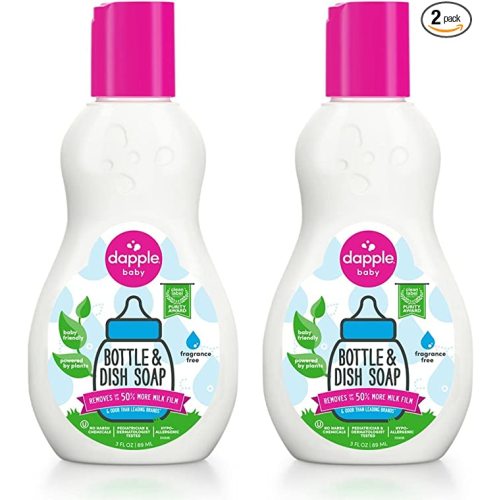 Dapple Baby Bottle Soap, Hypoallergenic Dish Soap for Baby Bottles, Powered by Plants, Travel Size, Fragrance Free, 3 Fl Oz (Pack of 2)