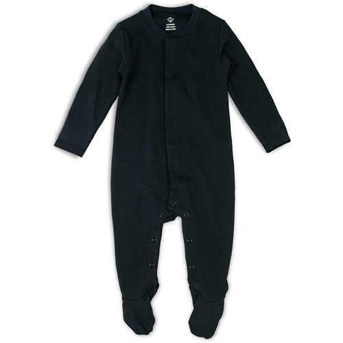 OPAWO Solid Color Unisex Baby Footed Onsies Rompers with Mitten Cuffs 0-18 Months 100% Cotton - 0-3 Months - Black